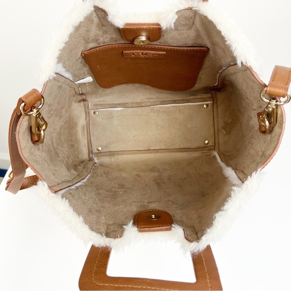 FFC New York Anabel Large Handbag - Natural Shearling - 100% Vegan With Strap - Picture 5 of 6